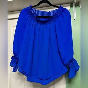 Kris Off-Shoulder Smocked Blouse with Gathered Sleeves (Size M)